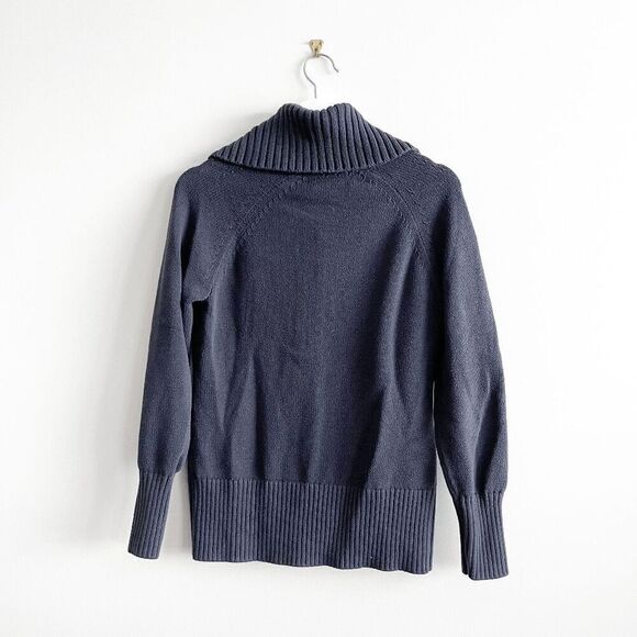 Banana Republic Women's Ribbed Knit Pockets Cardigan Sweater Navy Blue Medium - Picture 2 of 7